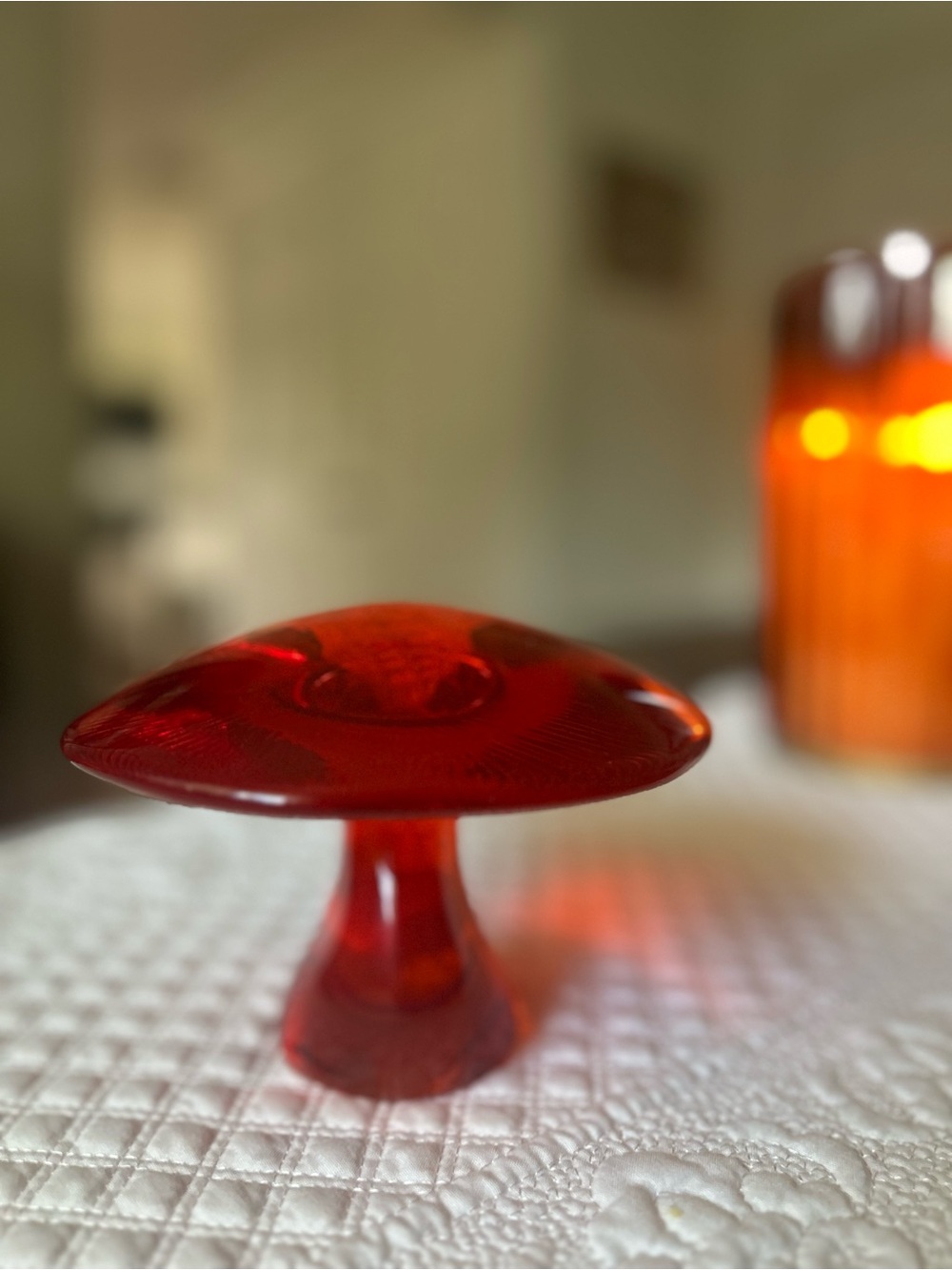 Vintage Amberina Art Glass Mushroom PapperweightMid-Century Modern Viking style - Picture 6 of 9